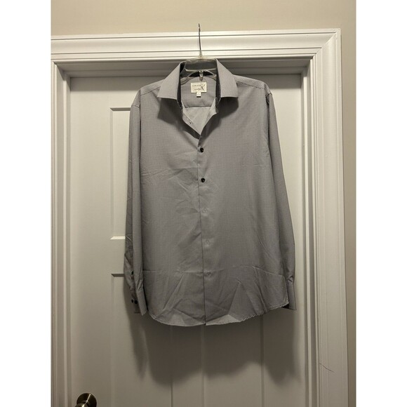 Men's Construct 4 way Stretch Gray Dot Long Sleeve Button Up Dress Shirt Large - Picture 1 of 4